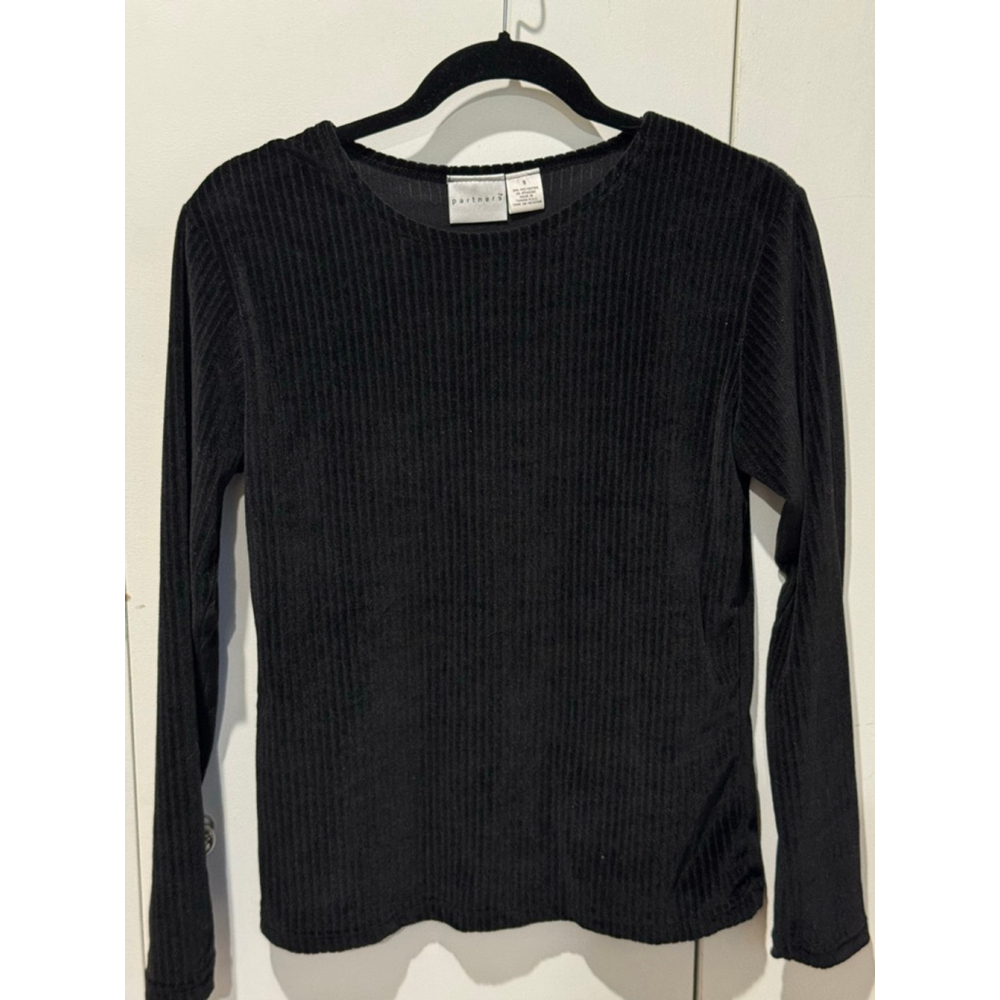 Women's Partners Black chenille stretch Ribbed Long Sleeve Tee S